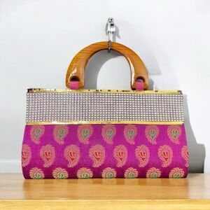 Ethic Purse pink gold hard case bag/purse traditional plastic wood like handles